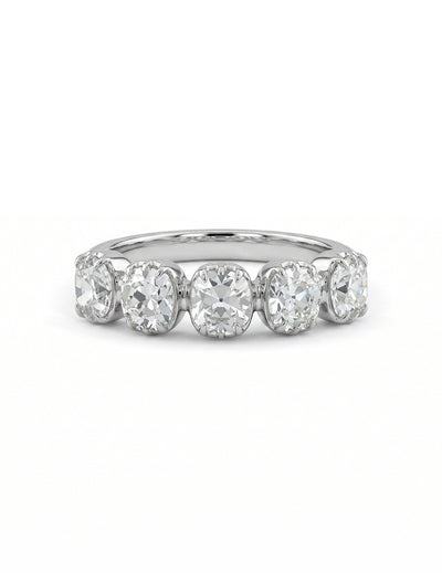 Mid Century Five Stone Old Mine Cushion Cut Diamond Ring