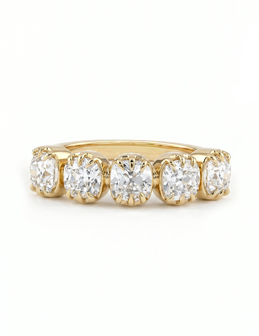 Georgian Square Old Mine Cushion Lab Diamond Five Stone Ring Wedding Band
