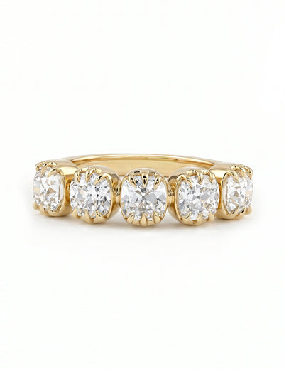 Georgian Square Old Mine Cushion Lab Diamond Five Stone Ring