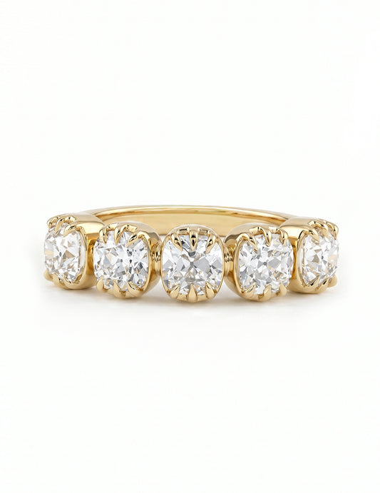 Georgian Square Old Mine Cushion Lab Diamond Five Stone Ring Wedding Band