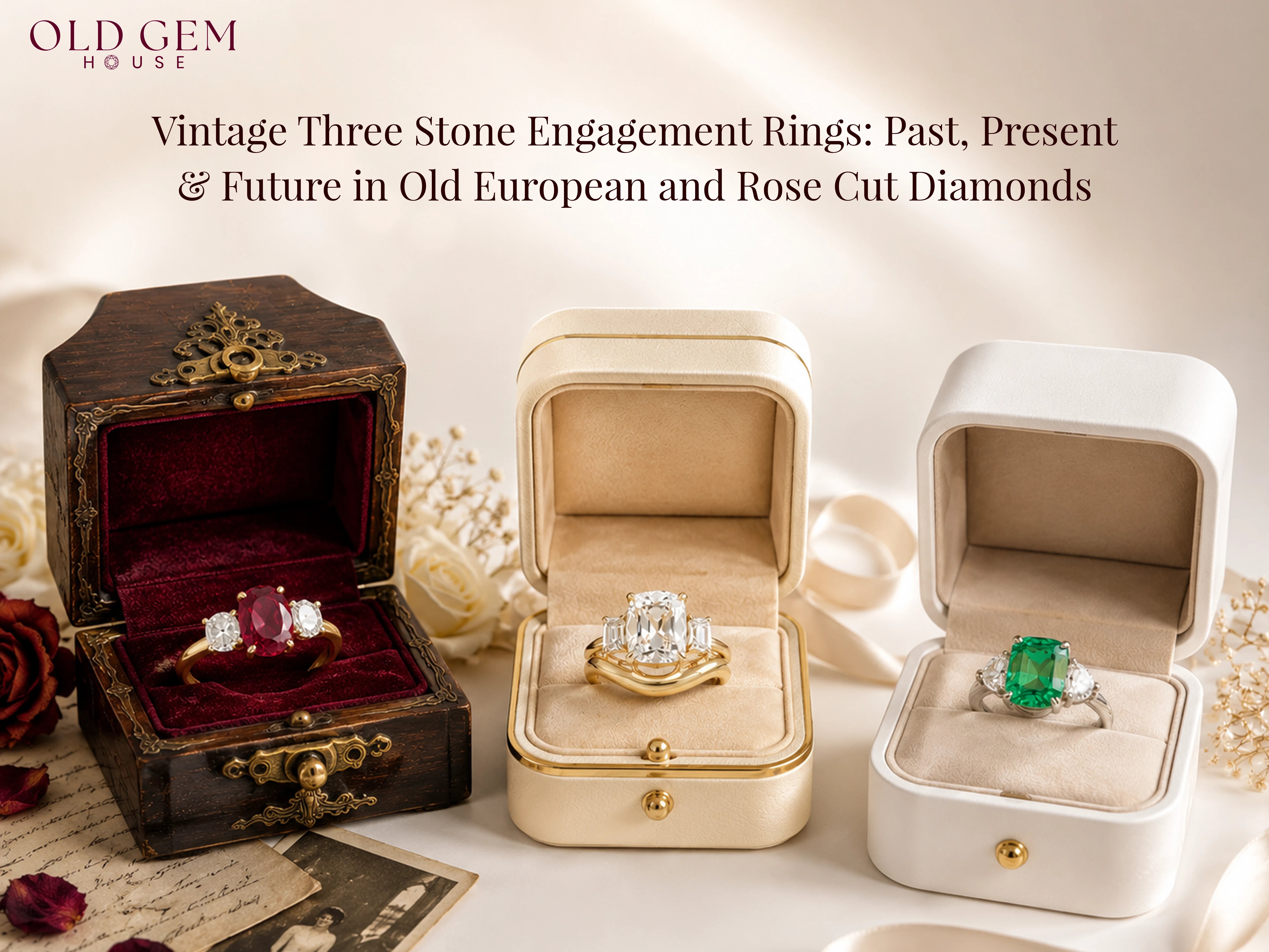 Vintage Three Stone Engagement Rings: Past, Present & Future in Old European and Rose Cut Diamonds