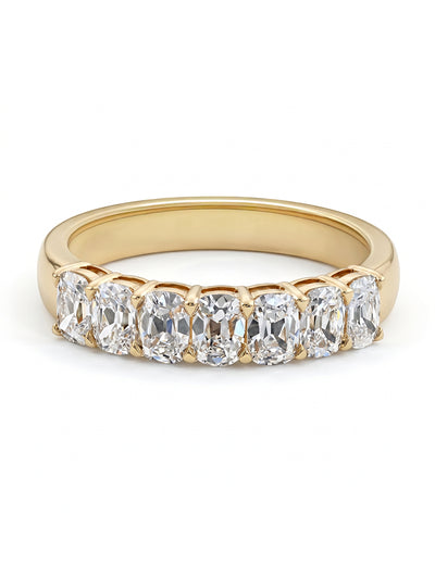 Mid Century Seven Stone Old Mine Cushion Diamond Band