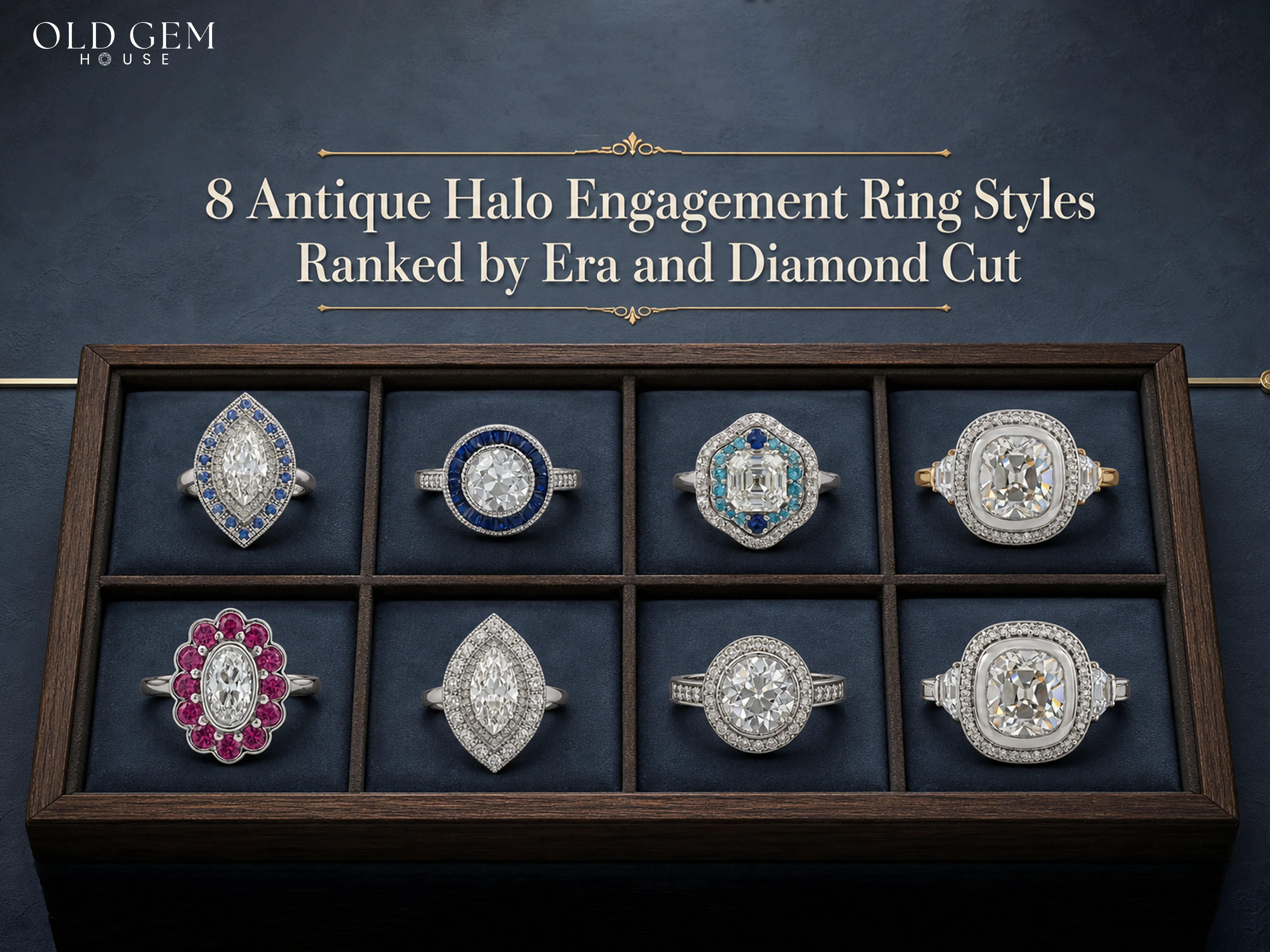 8 Antique Halo Engagement Ring Styles Ranked by Era and Diamond Cut