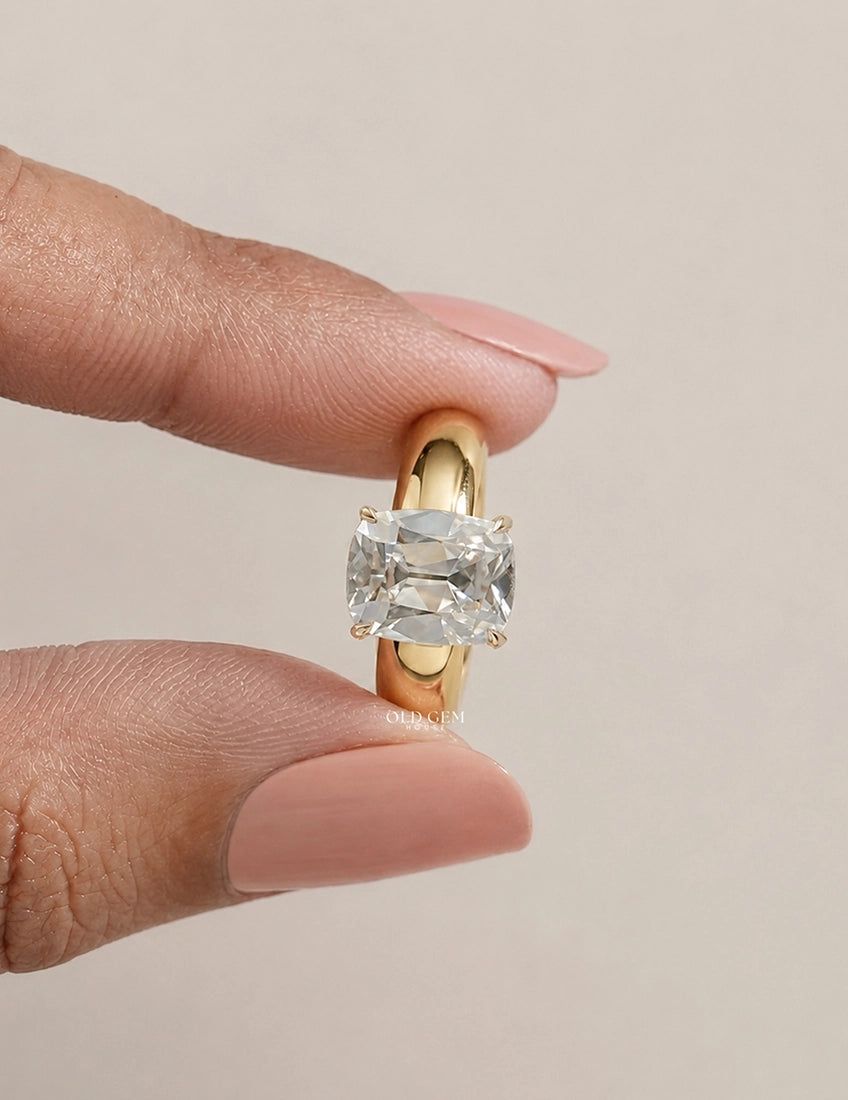 Georgian Old Mine Cushion Thick Band Ring Engagement Ring