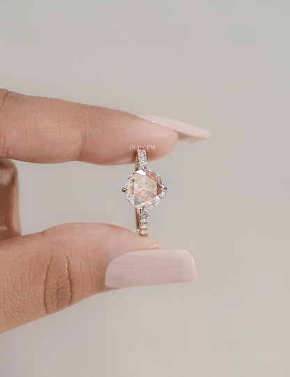 Hidden Halo Accent  Rose Cut Round Diamond Ring