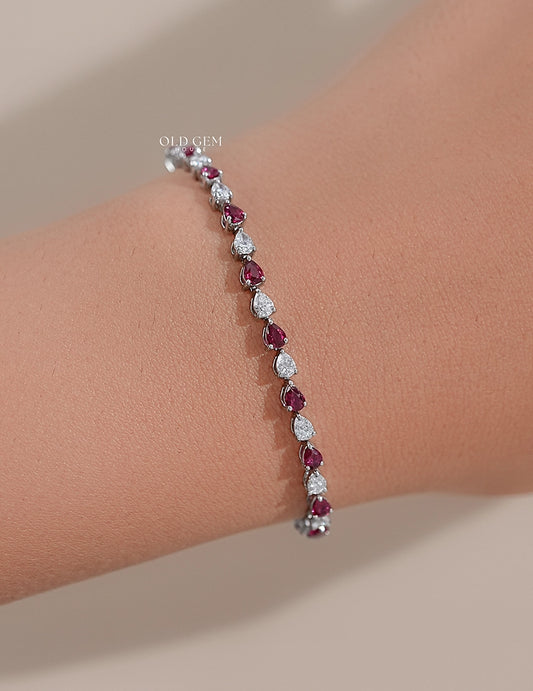 Art Deco Pear Ruby Gemstone Alternative Tennis Bracelet Bracelet