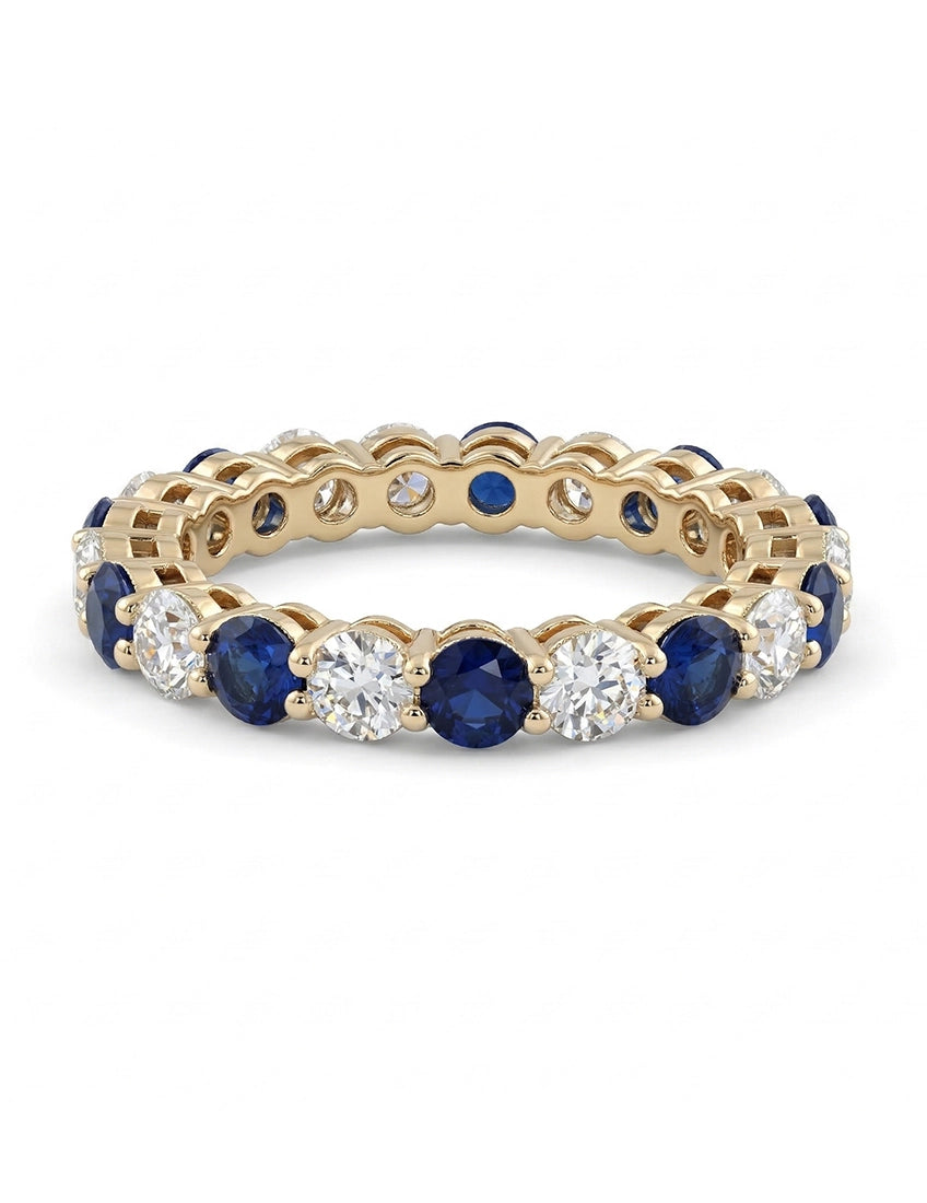 Art Deco Sapphire Round Gemstone Alternate Eternity Band Wedding Band
