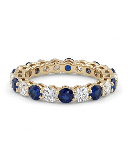 Art Deco Sapphire Round Gemstone Alternate Eternity Band Wedding Band