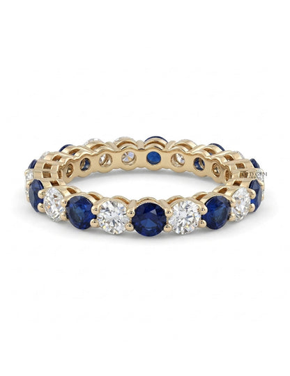 Art Deco Sapphire Round Gemstone Alternate Eternity Band Wedding Band