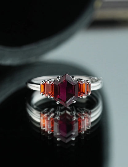 Antique Hexagon Shape Five Stone Wedding Ring Wedding Band