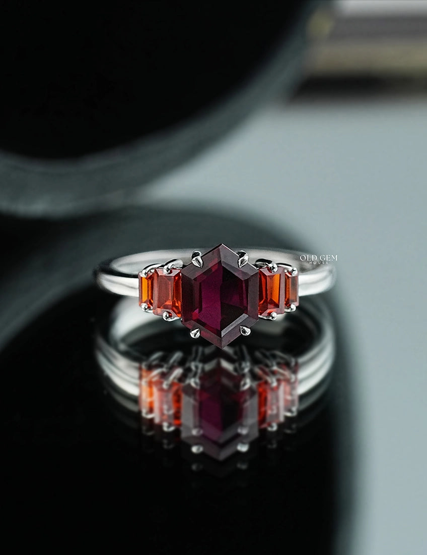 Antique Hexagon Shape Five Stone Wedding Ring