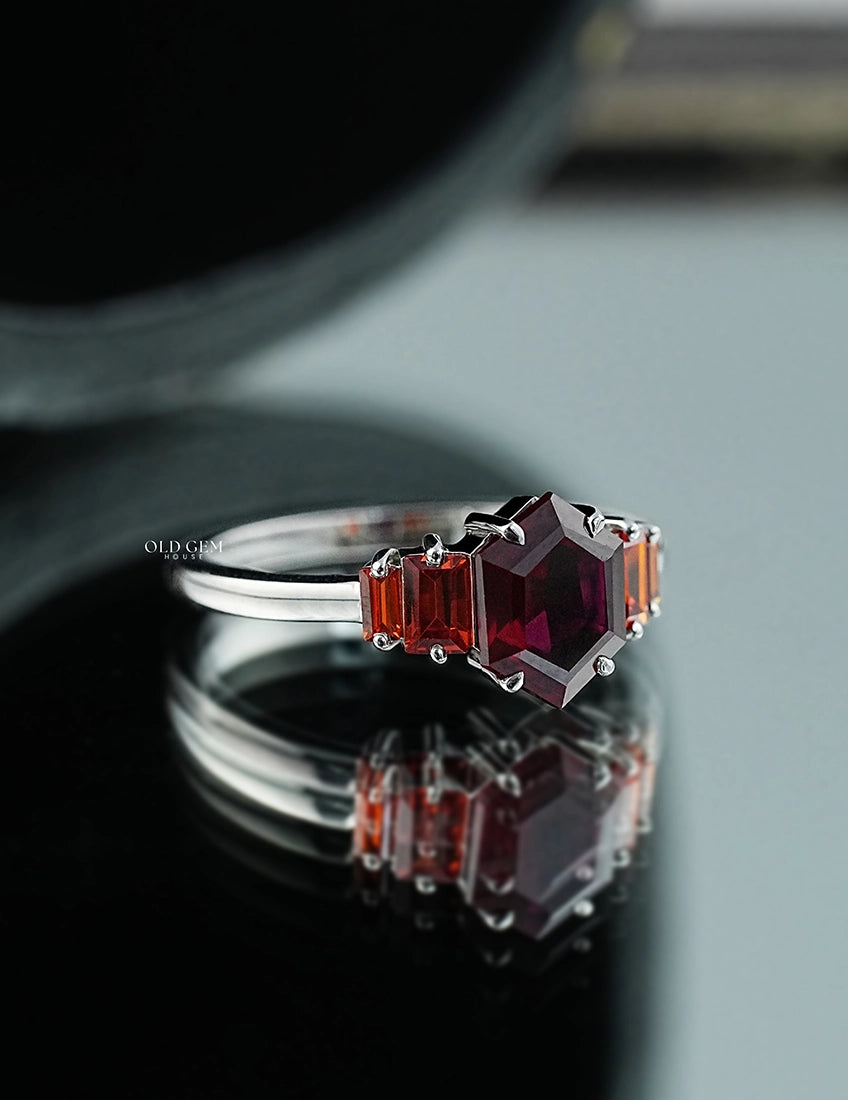 Antique Hexagon Shape Five Stone Wedding Ring