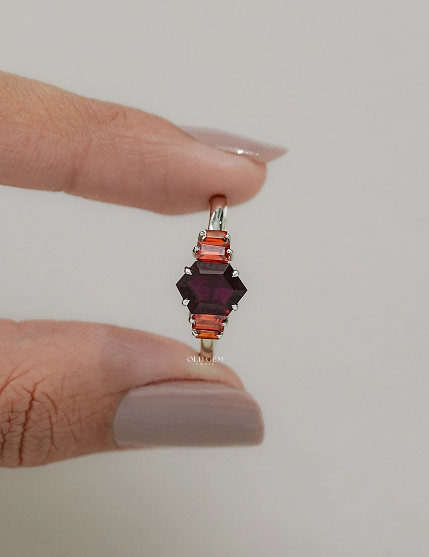 Antique Hexagon Shape Five Stone Wedding Ring