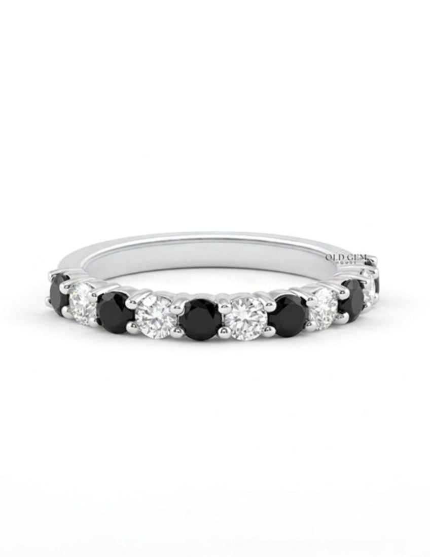 Art Deco Black Round Gemstone Half Eternity Band Wedding Band