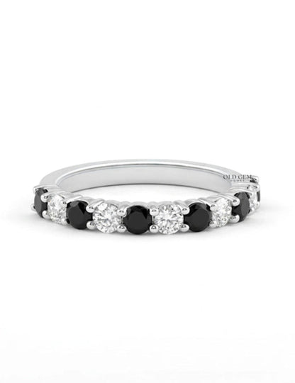 Art Deco Black Round Gemstone Half Eternity Band Wedding Band