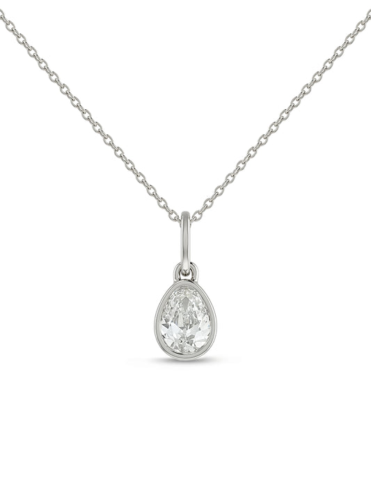 Bezel Set Old Mine Pear Cut Diamond Pendant Necklaces