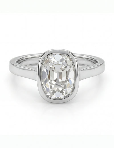 Mid Century Old Mine Cushion Bezel Set Solitaire Ring