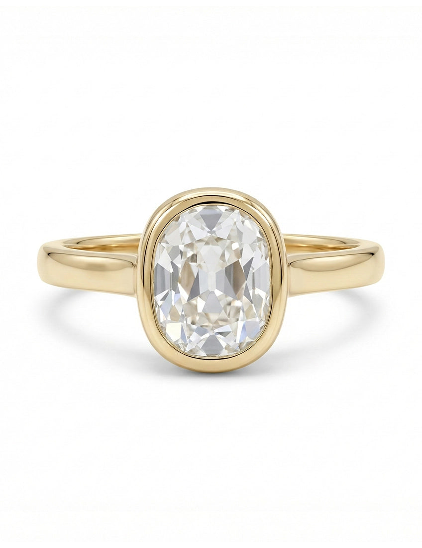 Georgian Bezel Set Old Mine Cushion Diamond Solitaire Ring Engagement Ring
