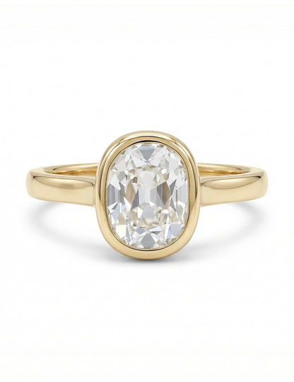 Georgian Bezel Set Old Mine Cushion Diamond Solitaire Ring Engagement Ring