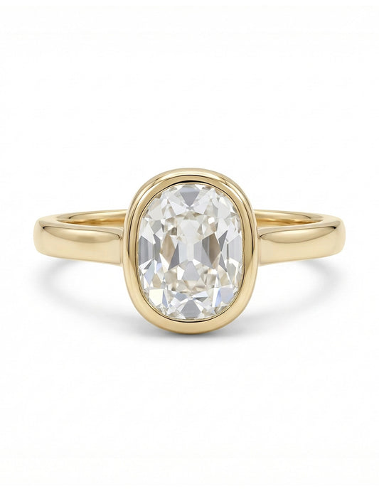 Georgian Bezel Set Old Mine Cushion Diamond Solitaire Ring Engagement Ring