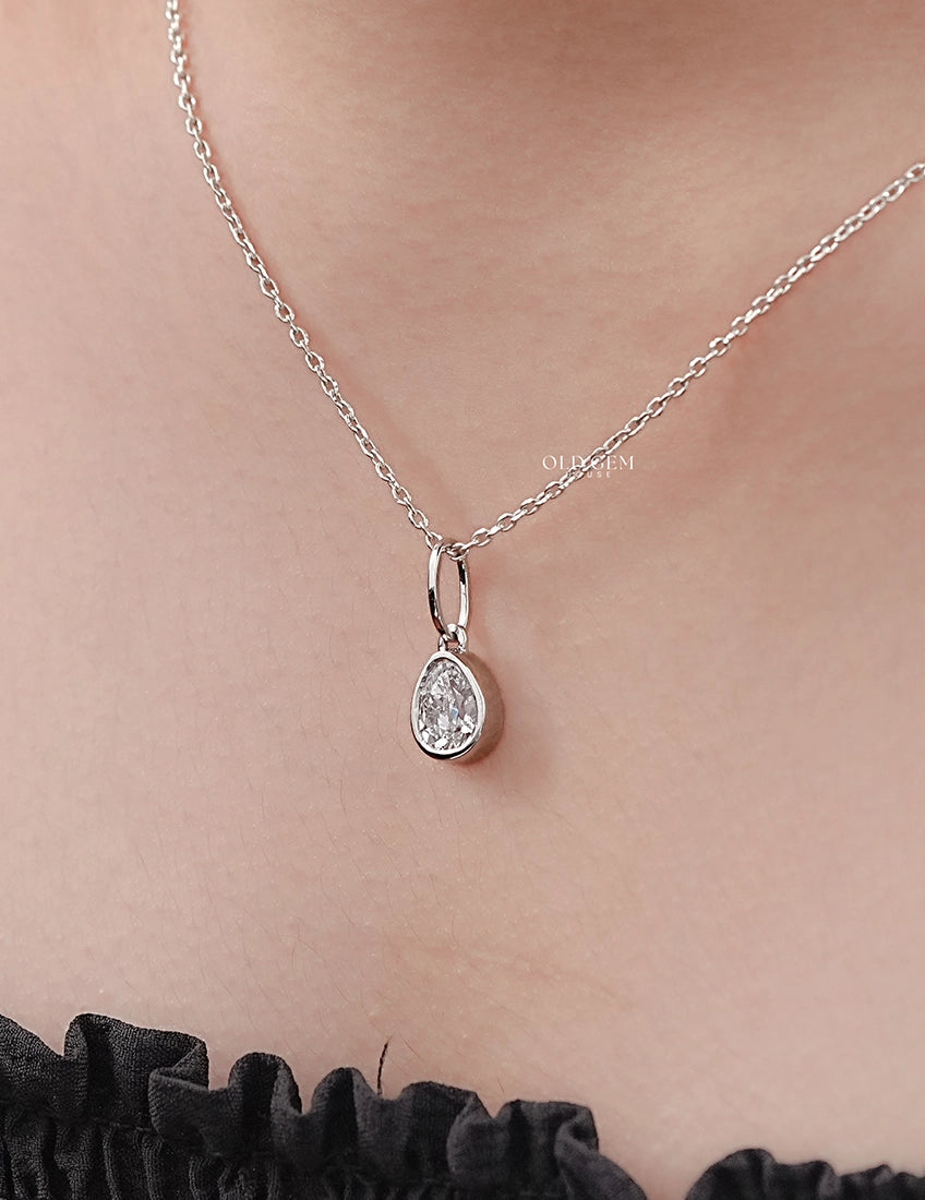 Bezel Set Old Mine Pear Pendant