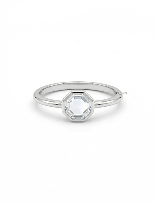 Bezel Set Portraite Octagon Solitaire Ring