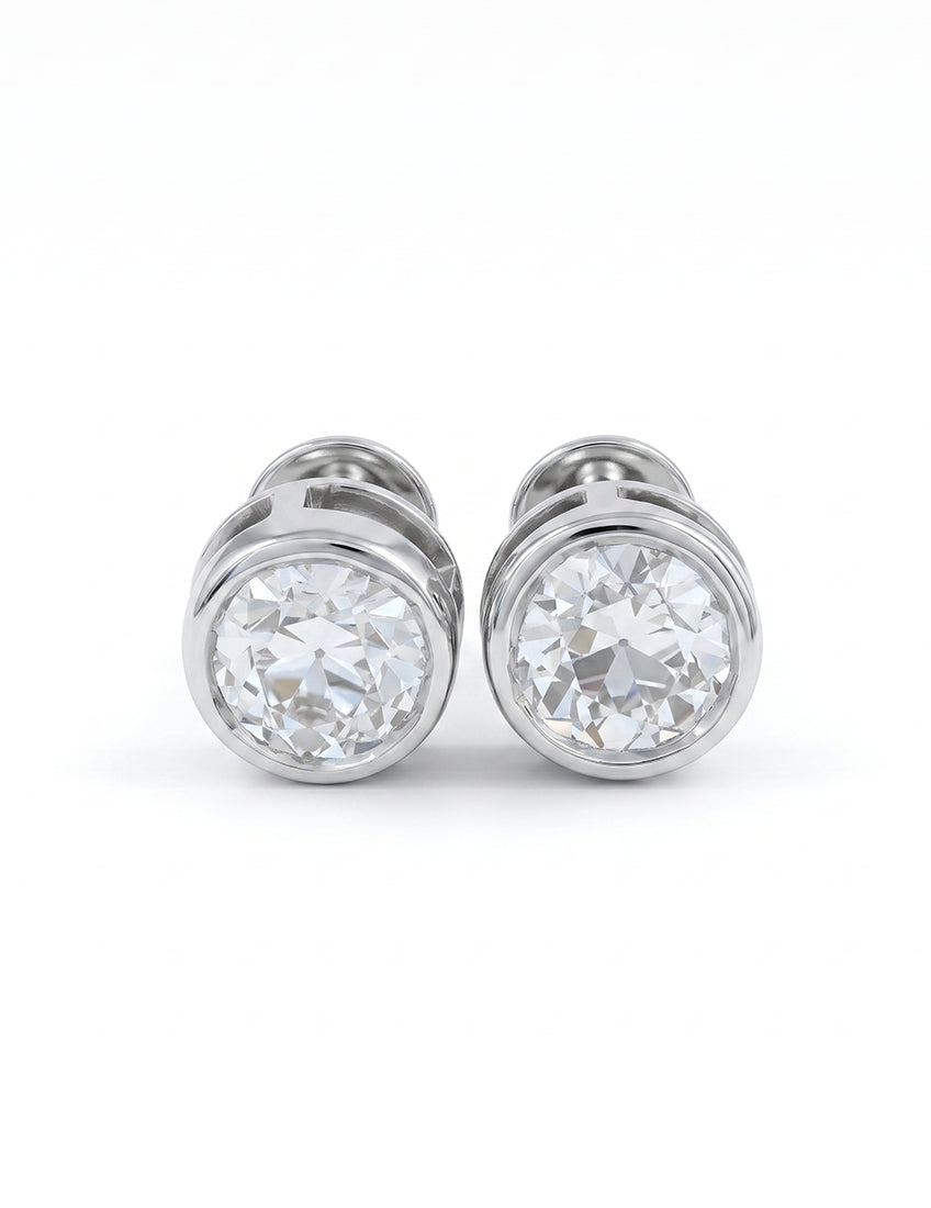 Bezel Set Old European Round Diamond Stud Earring Earrings