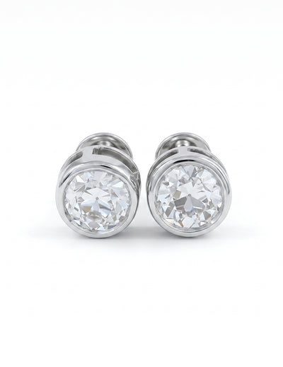 Bezel Set Old European Round Diamond Stud Earring