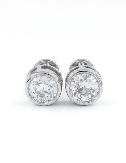Bezel Set Old European Round Diamond Stud Earring Earrings