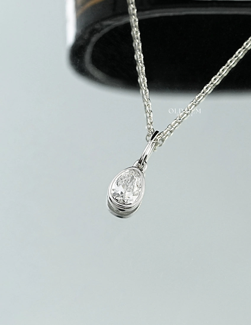 Bezel Set Old Mine Pear Pendant