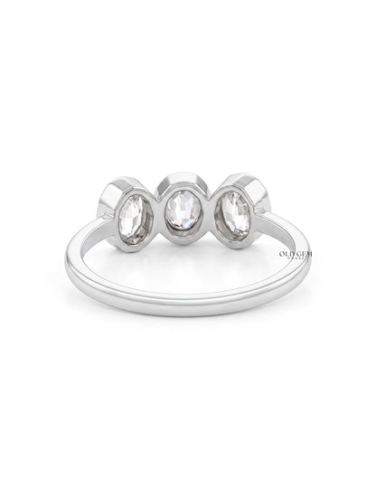 Edwardian Step Cut Oval Bezel Set Three Stone Ring Engagement Ring