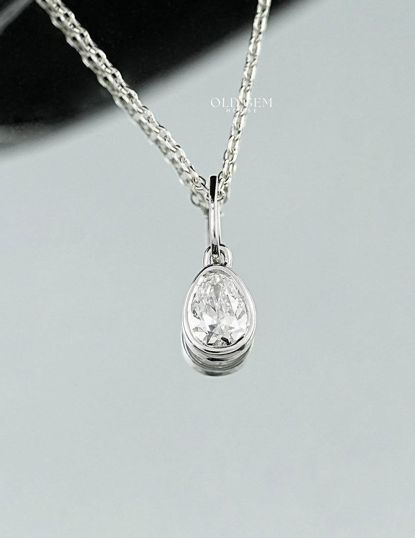 Bezel Set Old Mine Pear Pendant Necklaces