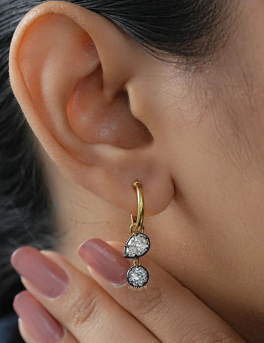 Edwardian OEC Round And Pear Cut Dangle Hoop Earrings Earrings