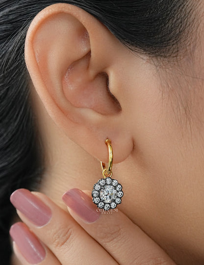 Georgian Style OEC Round Cut Floral Hoop Dangle Earrings Earrings