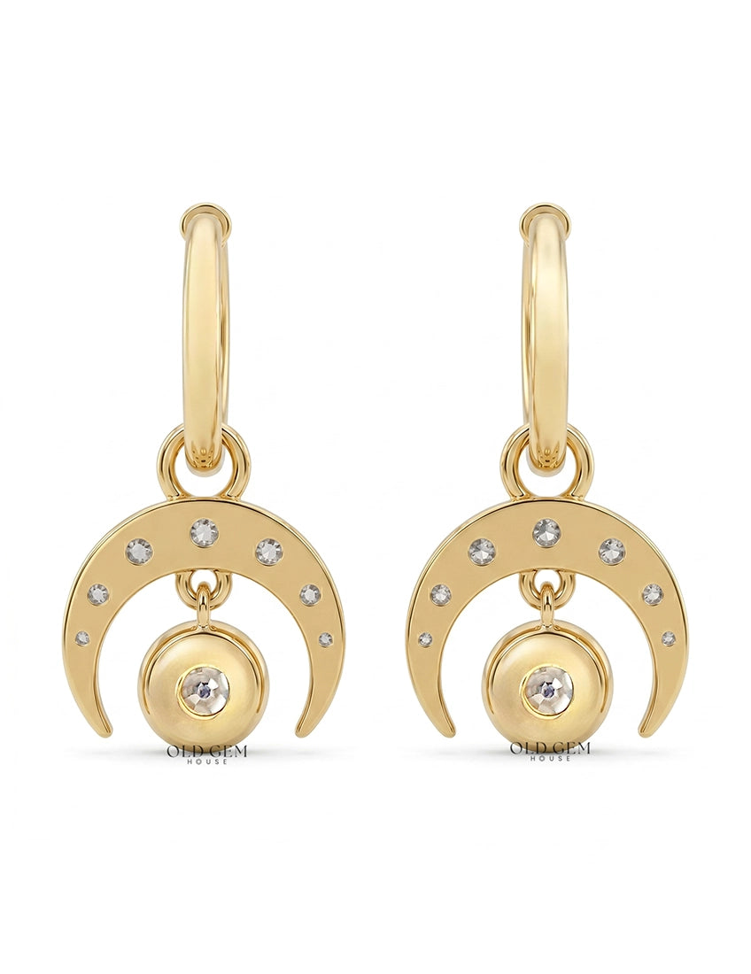 Victorian Style OEC Round Cut Crescent Moon Hoop Earring Earrings