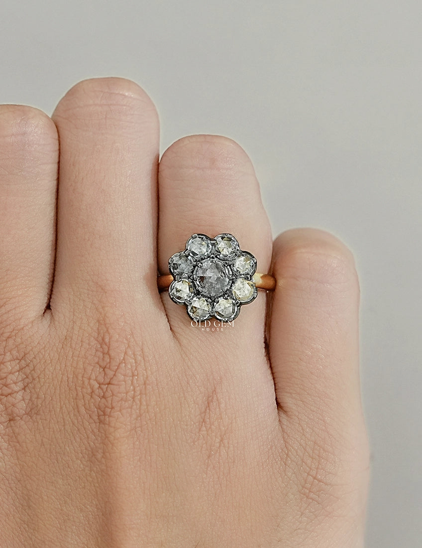 Black Coating With Rose Cut Round Diamond Ring