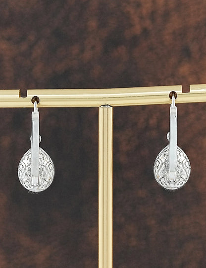 Rose Cut Pear Lab Diamond Halo Drop Earrings