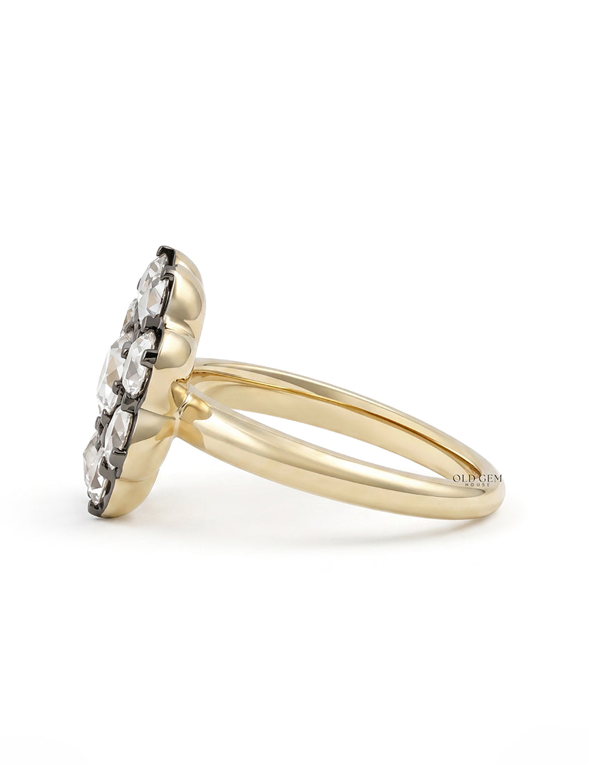 Black Coating With Rose Cut Round Diamond Ring