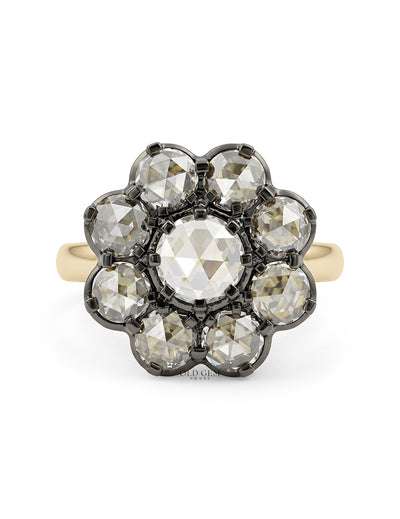 Black Coating With Rose Cut Round Diamond Ring