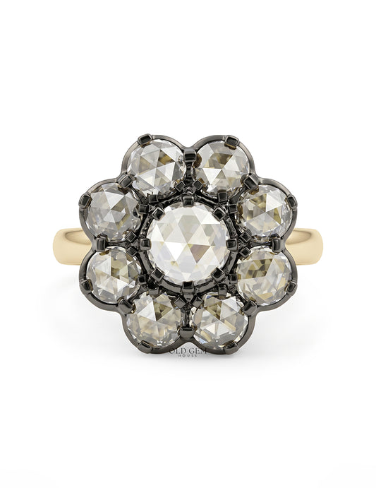 Black Coating With Rose Cut Round Diamond Ring