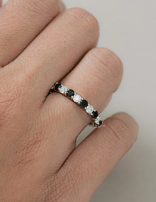 Art Deco Black Round Gemstone Half Eternity Band