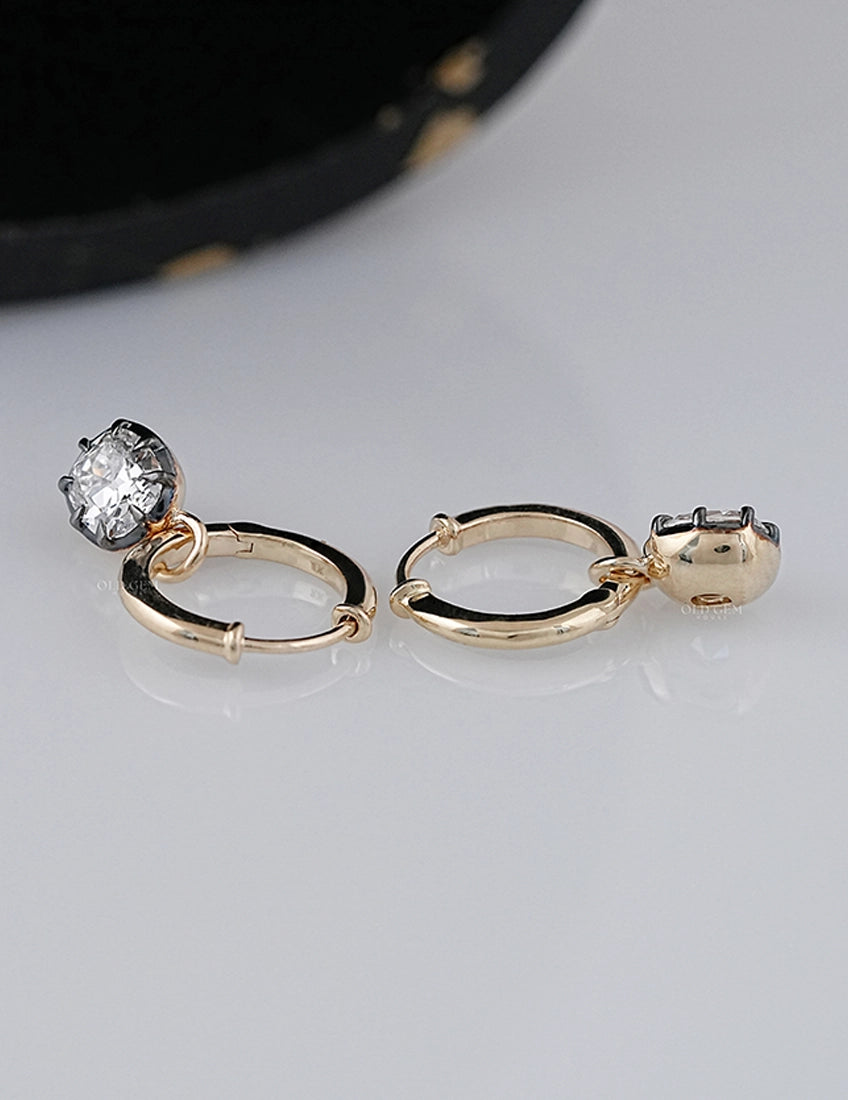 Old Mine Cushion Black Coated Hoop Earrings Earrings