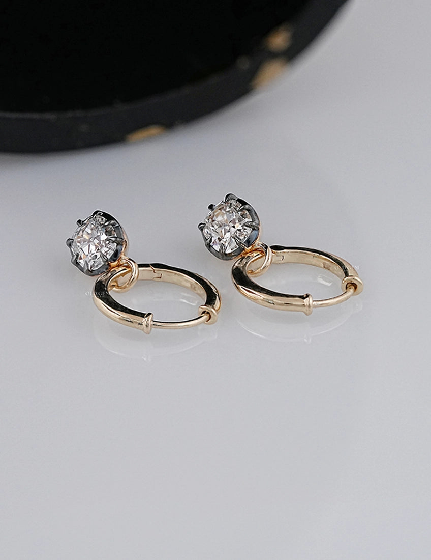 Old Mine Cushion Black Coated Hoop Earrings Earrings