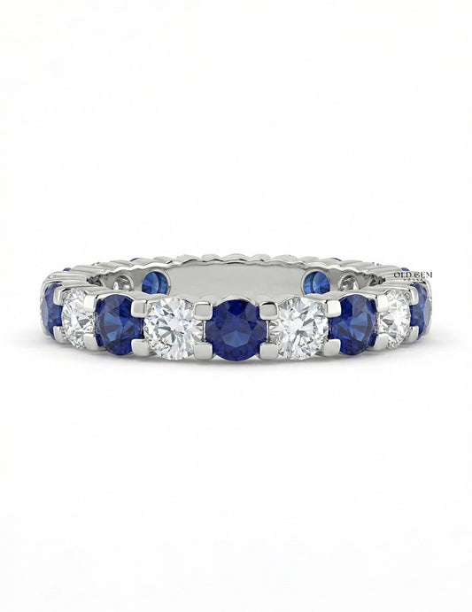 Blue Gemstone Round Cut Eternity Wedding Band Wedding Band