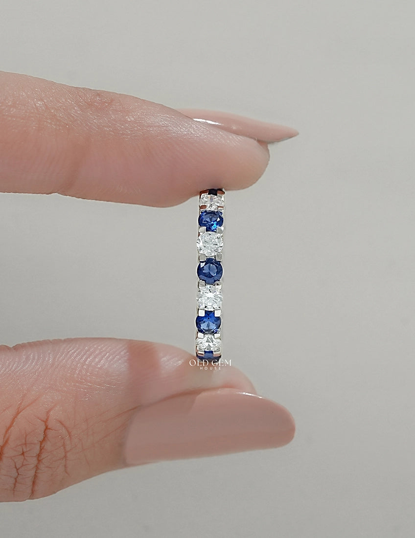 Blue Gemstone Round Cut Eternity Wedding Band Wedding Band