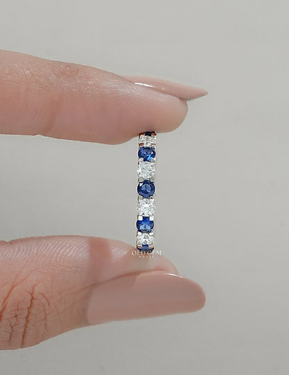 Blue Gemstone Round Cut Eternity Wedding Band Wedding Band