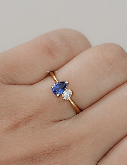 Art Deco Pear Blue Gemstone Toi Et Moi Engagement Ring Engagement Ring
