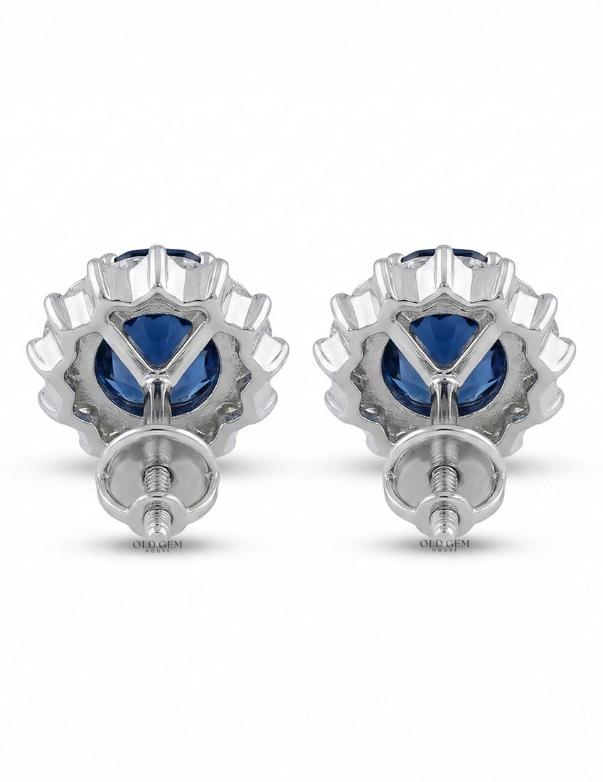 Blue Sapphire Oval Cut Halo Stud Earring Earrings