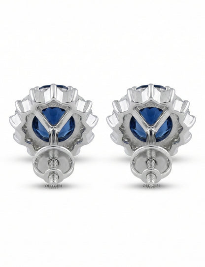 Blue Sapphire Oval Cut Halo Stud Earring Earrings