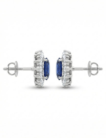 Blue Sapphire Oval Cut Halo Stud Earring Earrings